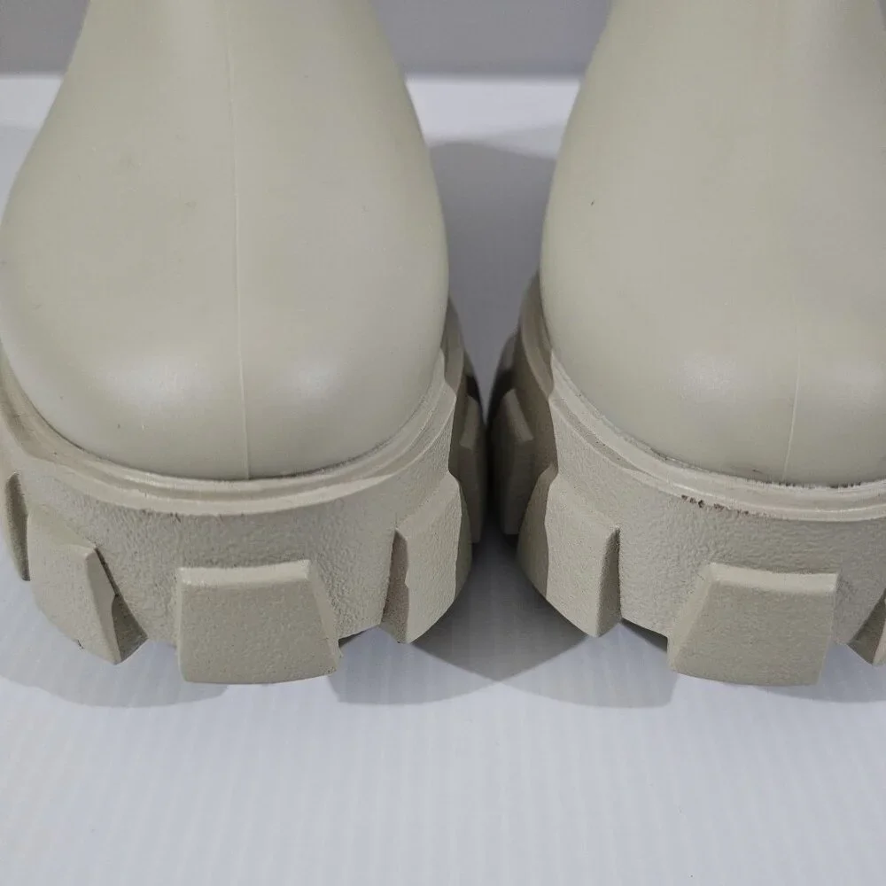 Jeffrey Campbell Play Pleu Rain Boot Womens 9 Cream Platform Chelsea Lug Sole